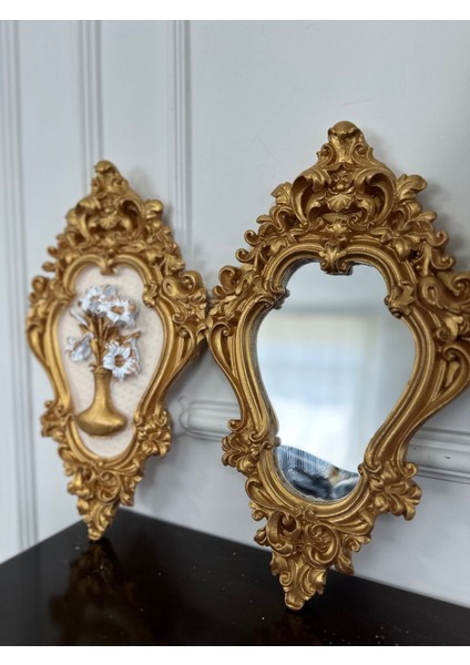 Çiçekli Dekoratif Ayna ve Tablo 2li Set 42CM fiyatları