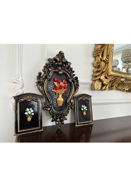 Çiçekli Dekoratif Duvar Tablosu 3 Lü Set