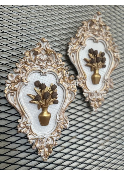 El Yapımı Vintage Tarzı Çiçekli Tablo 2li Set