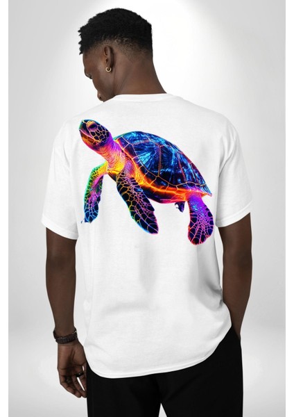 Neon Kaplumbağa Beyaz Oversize Kadın Erkek Ön ve Sırt Baskılı Tişört fiyatları