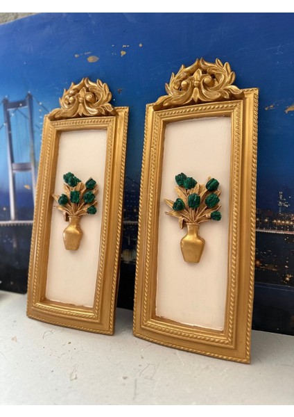 Çiçekli Dekoratif Duvar Tablo 2li Set 50 cm