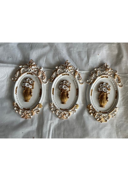 El Yapımı Özel Tasarım Çiçekli Tablo 3lü Set 22CM modelleri