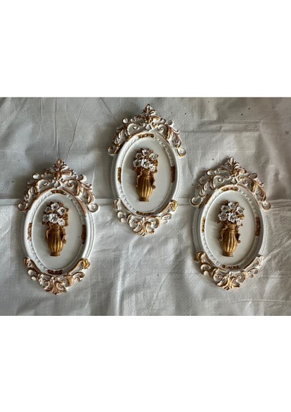 El Yapımı Özel Tasarım Çiçekli Tablo 3lü Set 22CM fırsatları