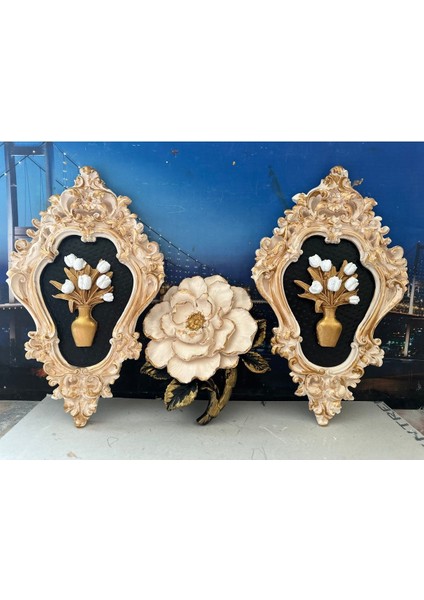 Çiçekli Duvar Tablo ve Şakayık 3lü Set