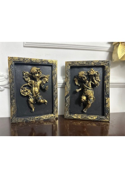 Duvar Tablo Melekli Tasarım Dekorasyon Melek Detaylı 2li Set 20CM