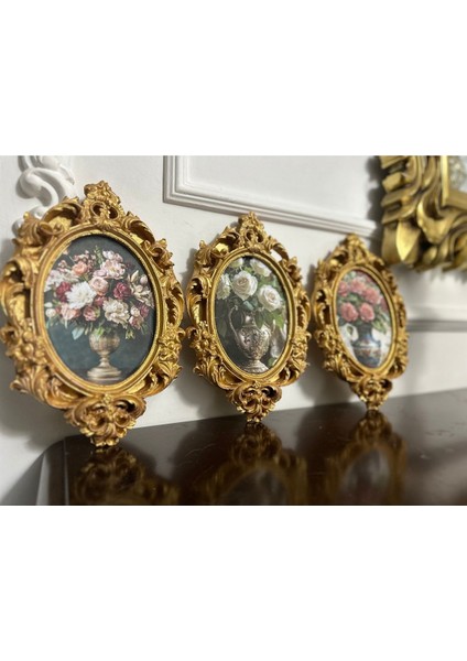 Vintage Tarzı El Yapımı Çiçekli Dekoratif Duvar Tablo Dekopaj Tablo 3lü Set 25CM