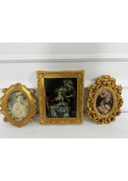 Vintage Tarzı El Yapımı 3lü Tasarım Tablo Kare 30CM Özel 22CM