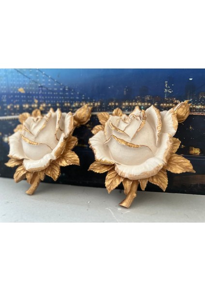 Gül Duvar Çiçek , Duvar Dekor Süs 2li 25CM