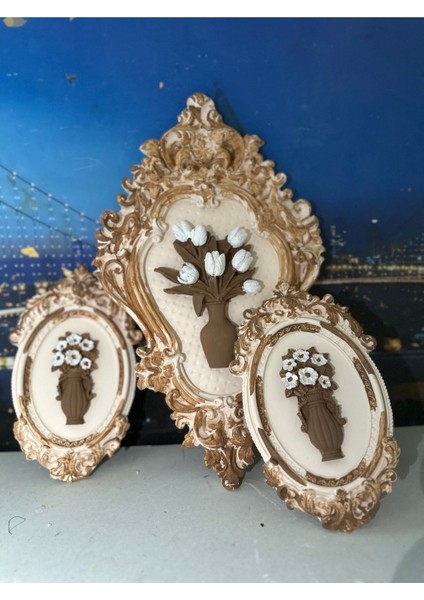 Krem-Kahve Çiçekli Tablo 3lü Set fırsatları