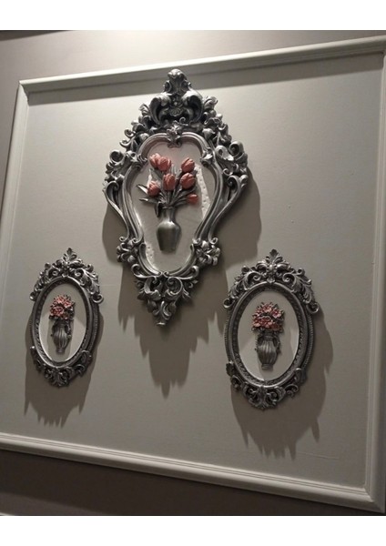 Çiçekli Duvar Tablosu El Yapımı Dekoratif Tablo 3lü Set