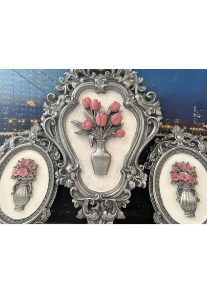 Çiçekli Duvar Tablosu El Yapımı Dekoratif Tablo 3lü Set fırsatları