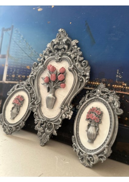 Çiçekli Duvar Tablosu El Yapımı Dekoratif Tablo 3lü Set indirimleri