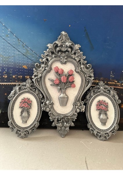 Çiçekli Duvar Tablosu El Yapımı Dekoratif Tablo 3lü Set