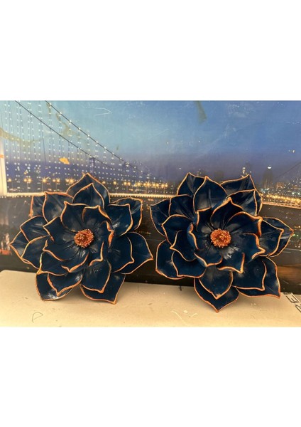 Lotus Duvar Çiçek Dekoratif Mavi-Bakır 2li Duvar Çiçek 30CM fiyatları