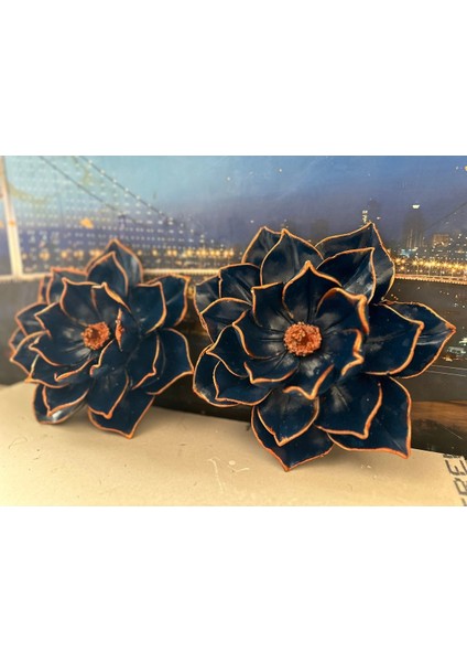 Lotus Duvar Çiçek Dekoratif Mavi-Bakır 2li Duvar Çiçek 30CM modelleri