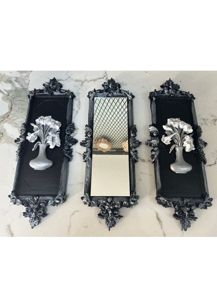 Siyah Gümüş 3 Lü Dekoratif Duvar Tablosu 46 cm