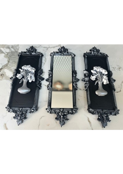 Siyah Gümüş 3 Lü Dekoratif Duvar Tablosu 46 cm modelleri