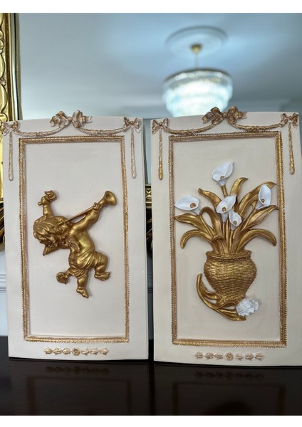 Çiçekli ve Melekli Tablo 3 Lü Set , Büyük Boy Duvar Dekoratif Tablo 50CM fırsatları