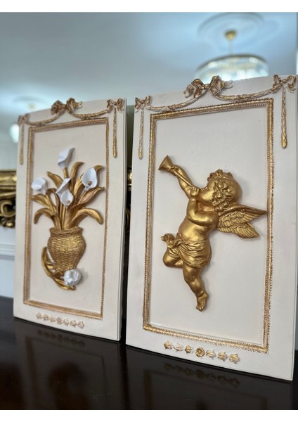 Çiçekli ve Melekli Tablo 3 Lü Set , Büyük Boy Duvar Dekoratif Tablo 50CM indirimleri