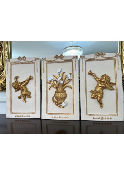 Dekoratif Çiçek ve Melek Detaylı Duvar Tablosu 50CM