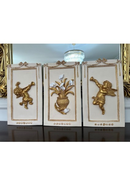 Dekoratif Çiçek ve Melek Detaylı Duvar Tablosu 50CM modelleri