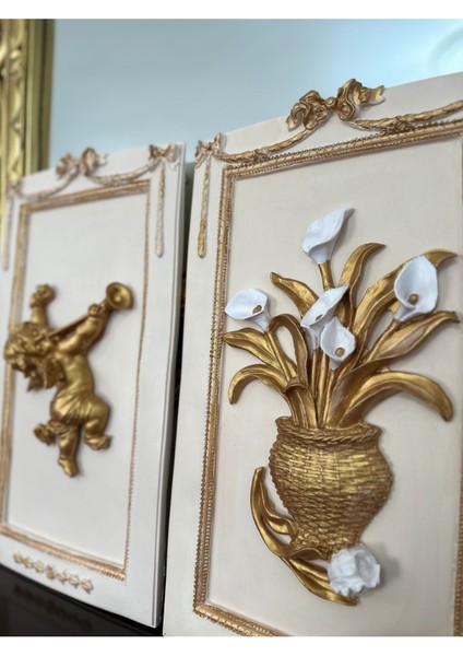 Dekoratif Çiçek ve Melek Detaylı Duvar Tablosu 50CM indirimleri