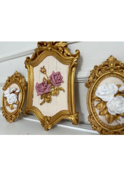 Çiçekli Duvar Tablosu 3lü Set , Büyük 40 cm Orta Boy 23CM modelleri