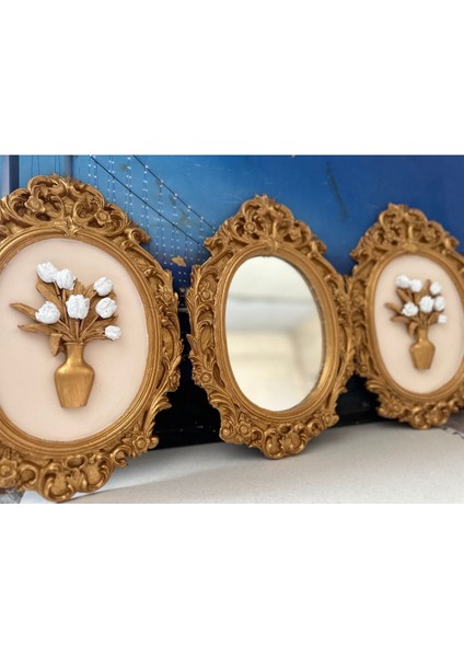 Duvar Tablo 3lü Set Dekoratif Ayna ve Tablo Set 42CM