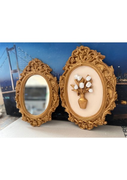 Duvar Tablo 3lü Set Dekoratif Ayna ve Tablo Set 42CM