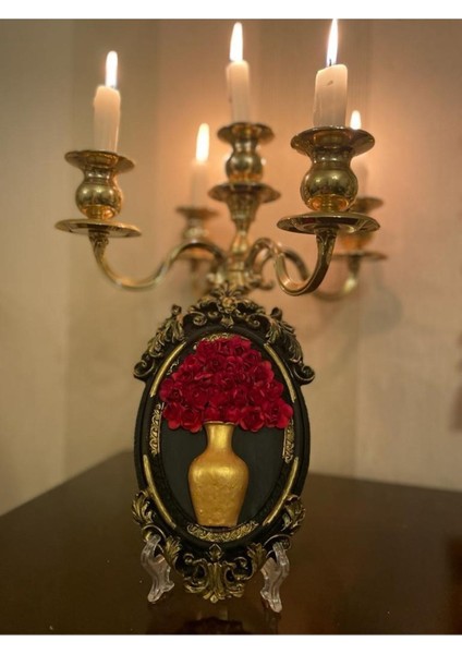 Kırmızı Çiçekliçerçeveli Tablo , Sevgililer Günü Tablo Güllü