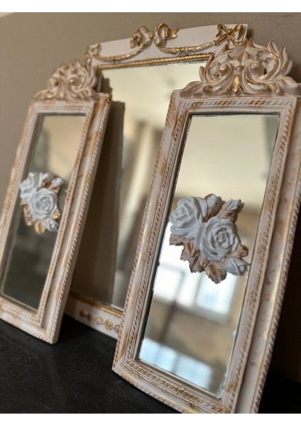 Krem Aynalı Gül Detaylı Tablo 50CM , Tasarım Aynalı Tablo 3lü Set fırsatları