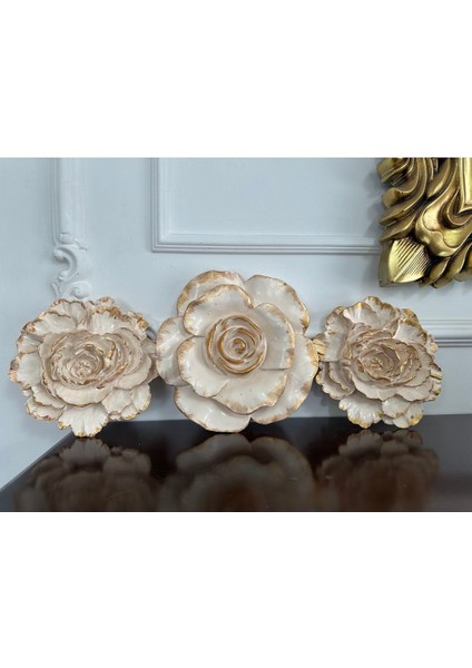Gül ve Lotus 3 Lü Duvar Dekor , Çiçek Dekor Set