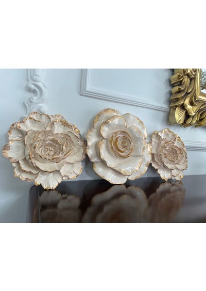 Gül ve Lotus 3 Lü Duvar Dekor , Çiçek Dekor Set fırsatları