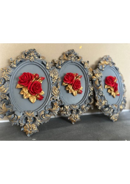 Çiçekli 3 Lü Duvar Tablosu 33CM fiyatları