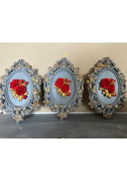 Çiçekli 3 Lü Duvar Tablosu 33CM indirimleri