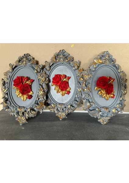 Çiçekli 3 Lü Duvar Tablosu 33CM