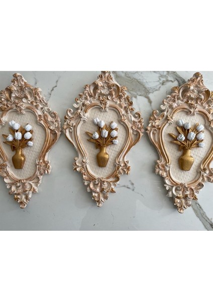 Krem Rengi 3 Lü Tablo Çiçekli Dekoratif Duvar Tablosu 42CM fiyatları