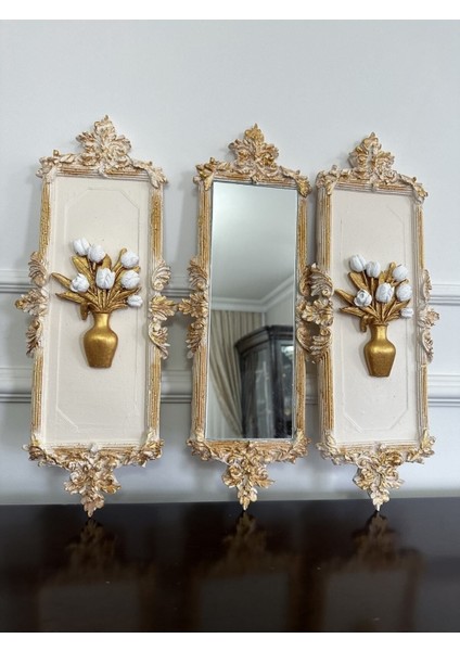 Çiçekli Çerçeveli Duvar Tablo ve Ayna Takımı 3 Lü 46CM indirimleri