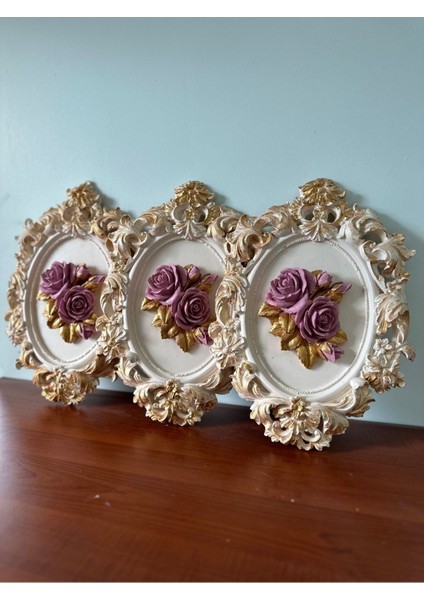 Pembe Gül Detaylı 3 Lü Tablo Set Duvar Dekoratif Aksesuar fiyatları