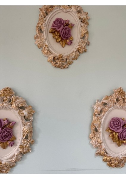 Pembe Gül Detaylı 3 Lü Tablo Set Duvar Dekoratif Aksesuar fırsatları