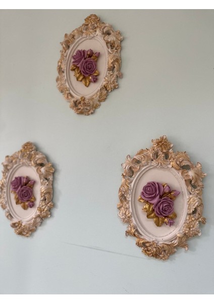 Pembe Gül Detaylı 3 Lü Tablo Set Duvar Dekoratif Aksesuar indirimleri