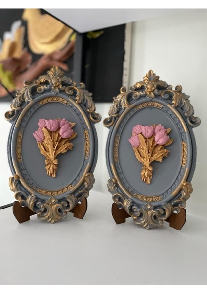 Çiçekli Çerçeveli Tablo 3 Lü Set , Duvar Masa Dekoratif Aksesuar modelleri