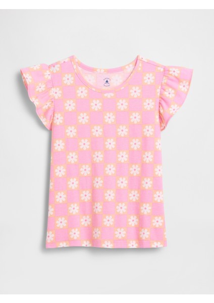 Kız Bebek Açık Pembe Fırfır Kollu T-Shirt