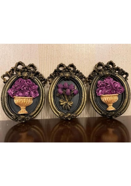 Çiçekli Çerçeveli Küçük Tablo 3 Lü Set