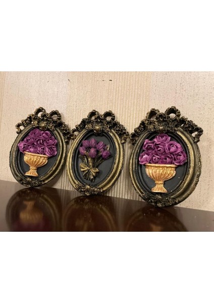 Çiçekli Çerçeveli Küçük Tablo 3 Lü Set fiyatları