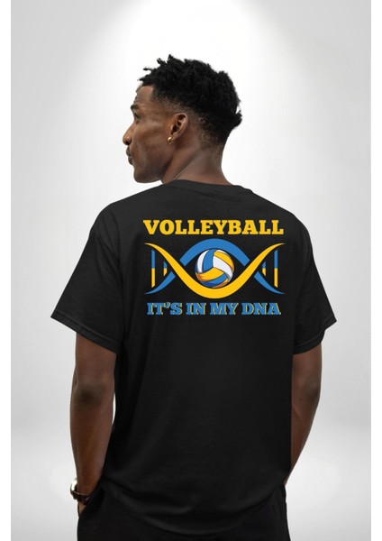 Voleybol Dna’mda Var Yazılı Siyah Oversize Kadın Erkek Ön ve Sırt Baskılı Tişört indirimleri