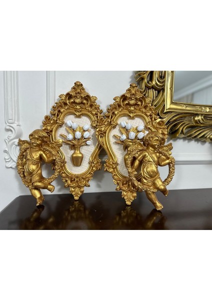 Melek Biblo Melek ve Çiçekli Tablo Dekor 4 Lü Set modelleri