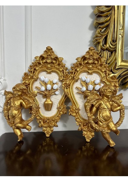 Melek Biblo Melek ve Çiçekli Tablo Dekor 4 Lü Set indirimleri