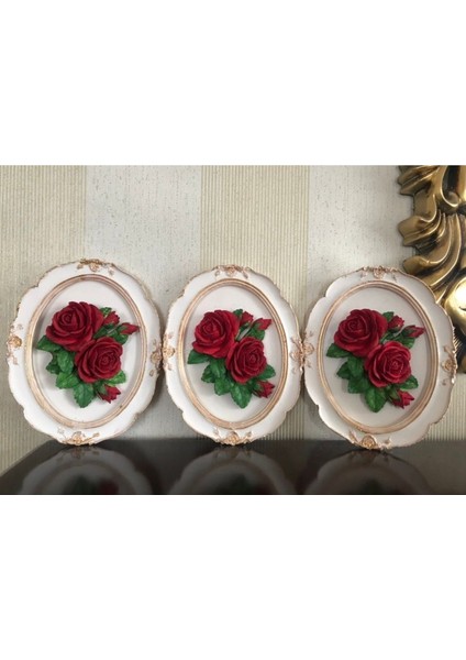 Taş Duvar Tablosu , Çiçekli Dekoratif Duvar Tablosu 3 Lü Set
