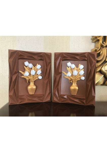 Çiçekli Çerçeveli Tablo 2 Li Set , Duvar Dekoratif Aksesuar